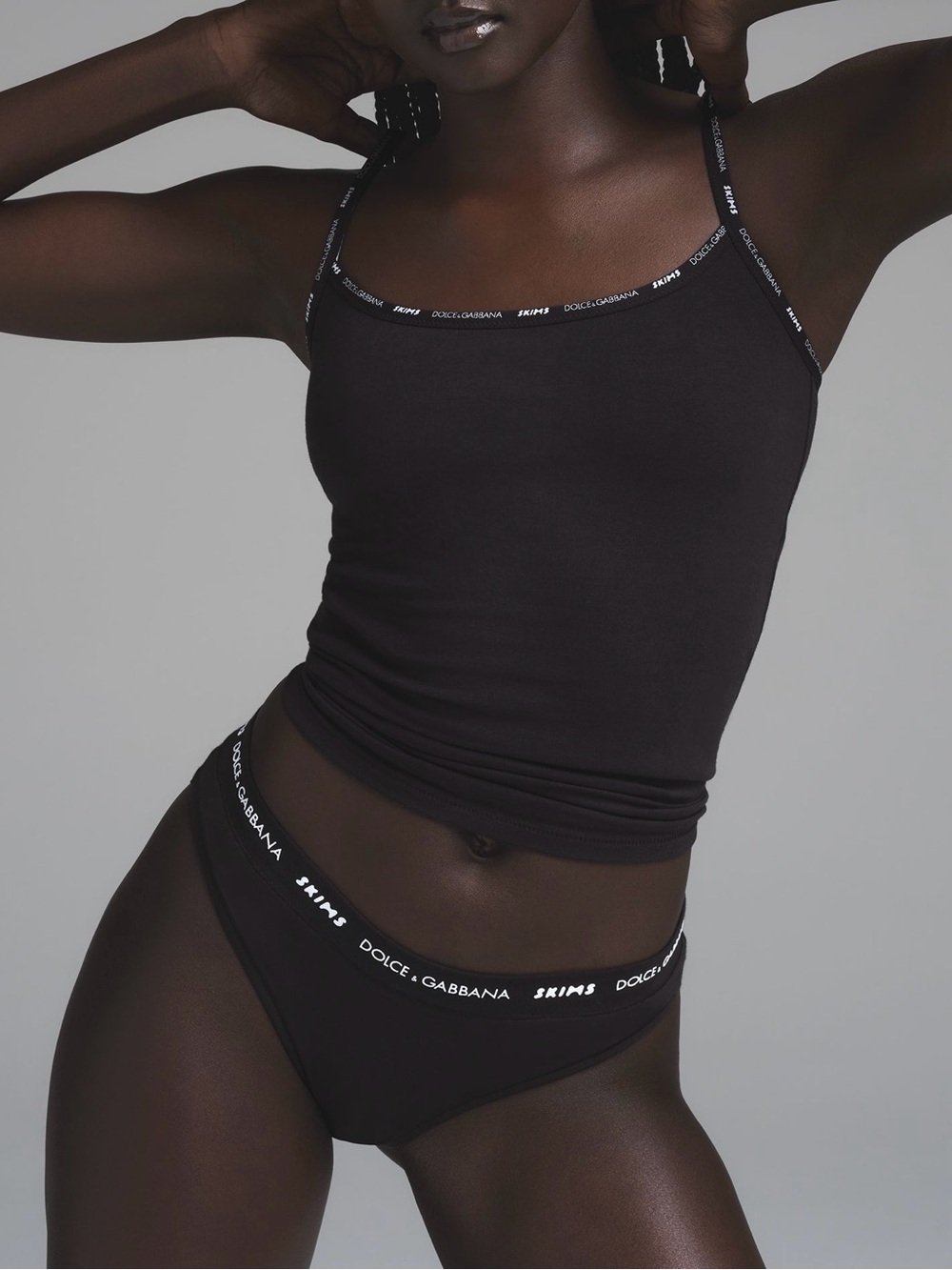 Skims x Dolce&Gabbana Logo Cotton Jersey Cami in Onyx